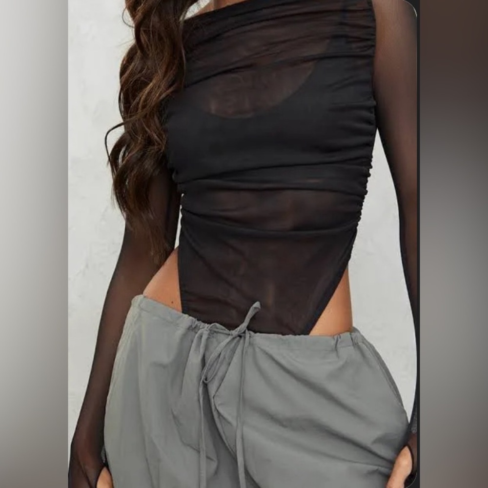 PRETTY LITTLE THING Ruched Mesh French Cut bodysuit